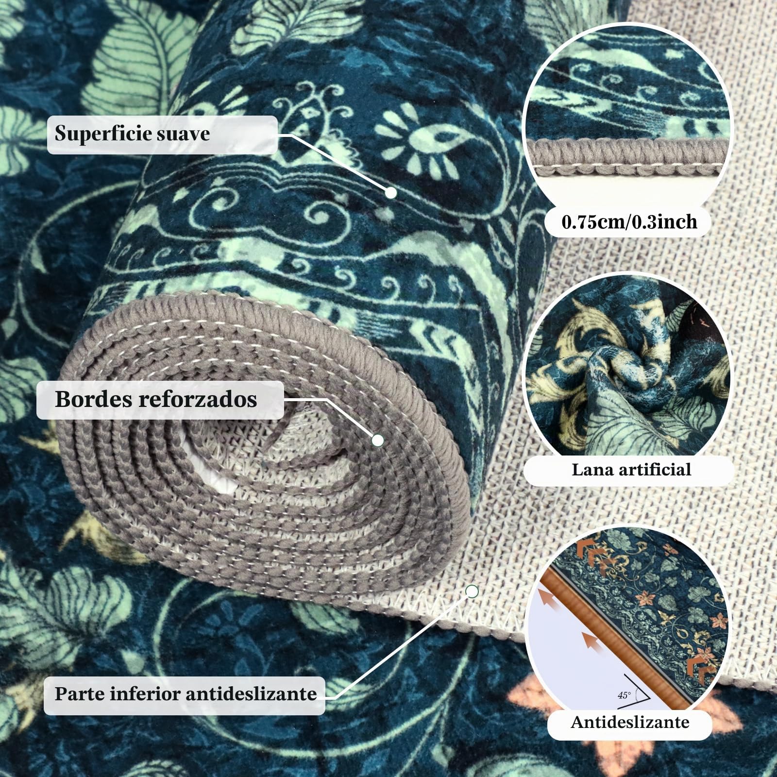 Alfombra lavable para salón, 120 x 180 cm, alfombra verde tigre con base antideslizante, alfombra suave y corta para cocina, alfombra grande bohemia para baño, dormitorio, oficina