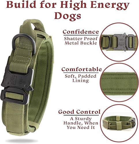 Miniatura 3 de Ridge Ramblers Collar de entrenamiento verde para perro con asa y hebilla de metal. De nuestra serie de entrenamiento gran collar táctico para perro