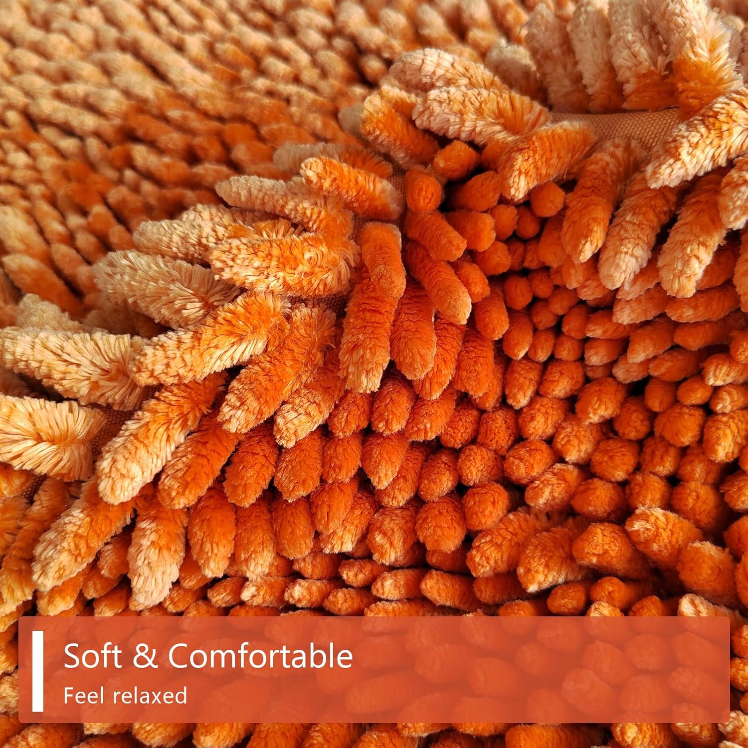 Orange Bathroom Rugs Sets 2 Piece, Extra Soft and Absorbent Chenille Bath Mat, Machine Washable Mat, Fall Bathroom Mats Non Slip Bath Rugs, 16x24 and 20x32 Inches