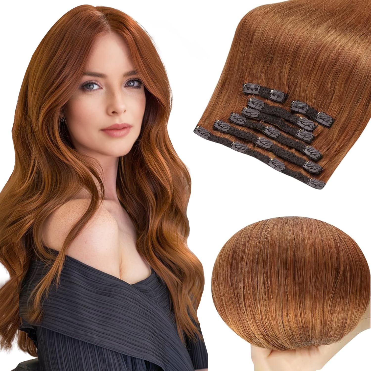 ✨24” COPPER AUBURN BROWN FULL HEAD UPART CLIPINS✨ Amazon.com : Full Shine Clip in Hair Extensions Copper Brown  main image 2