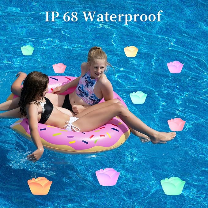 Borelor Borelor Rose Flower Floating Pool Light, 6-Inch USB Rechargeable & Remote Control Night Light,16 Colors Changing IP68 Waterproof Bath Lamp for Home,Pool,Party photo 3