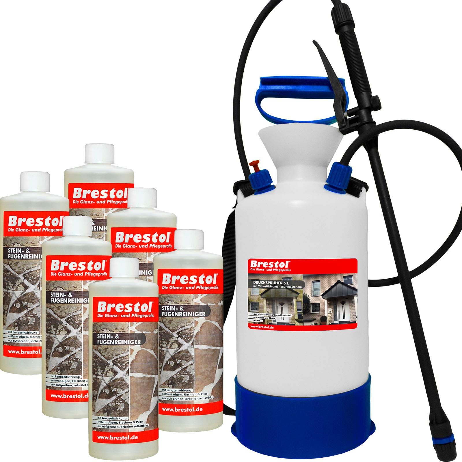 Per pietra & Detergente (6 x 1000ml + 6L Irroratore a Pressione) Fugen – -- Grigio pietra detergente verde belagsent Inoltre RIMUOVI alghe RIMUOVI