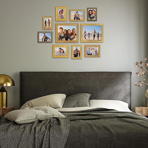 Miniatura 4 de Americanflat Juego de 10 marcos dorados vintage con vidrio transparente pulido, juego de marcos de pared de galería con dos marcos antiguos de 8 x