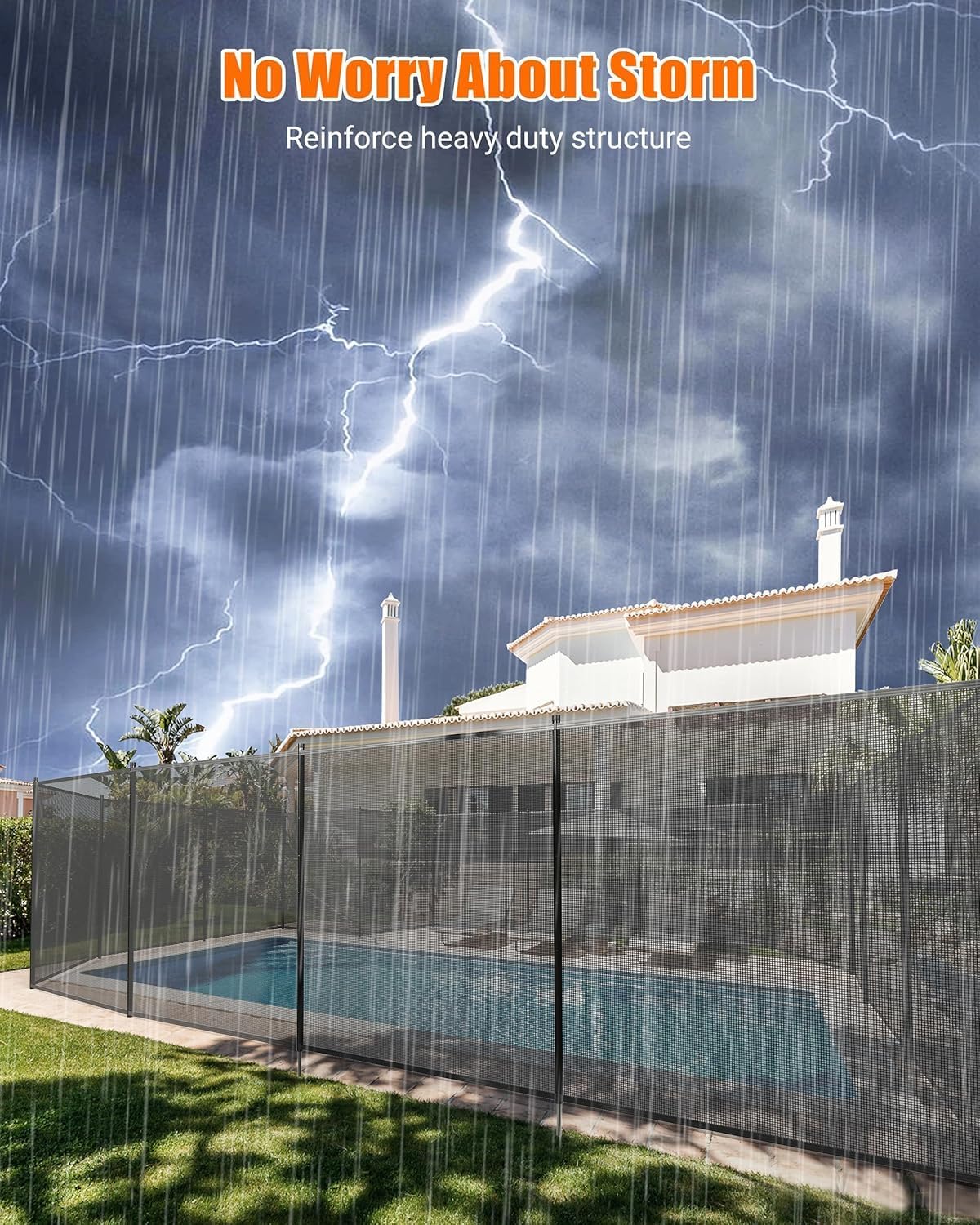 4'x108' Temporary Pool Safety Fence - No-Drilling Plastic Mesh Fencing for Inground/Above Ground Pools, Stainless Steel Legs & Removable Design