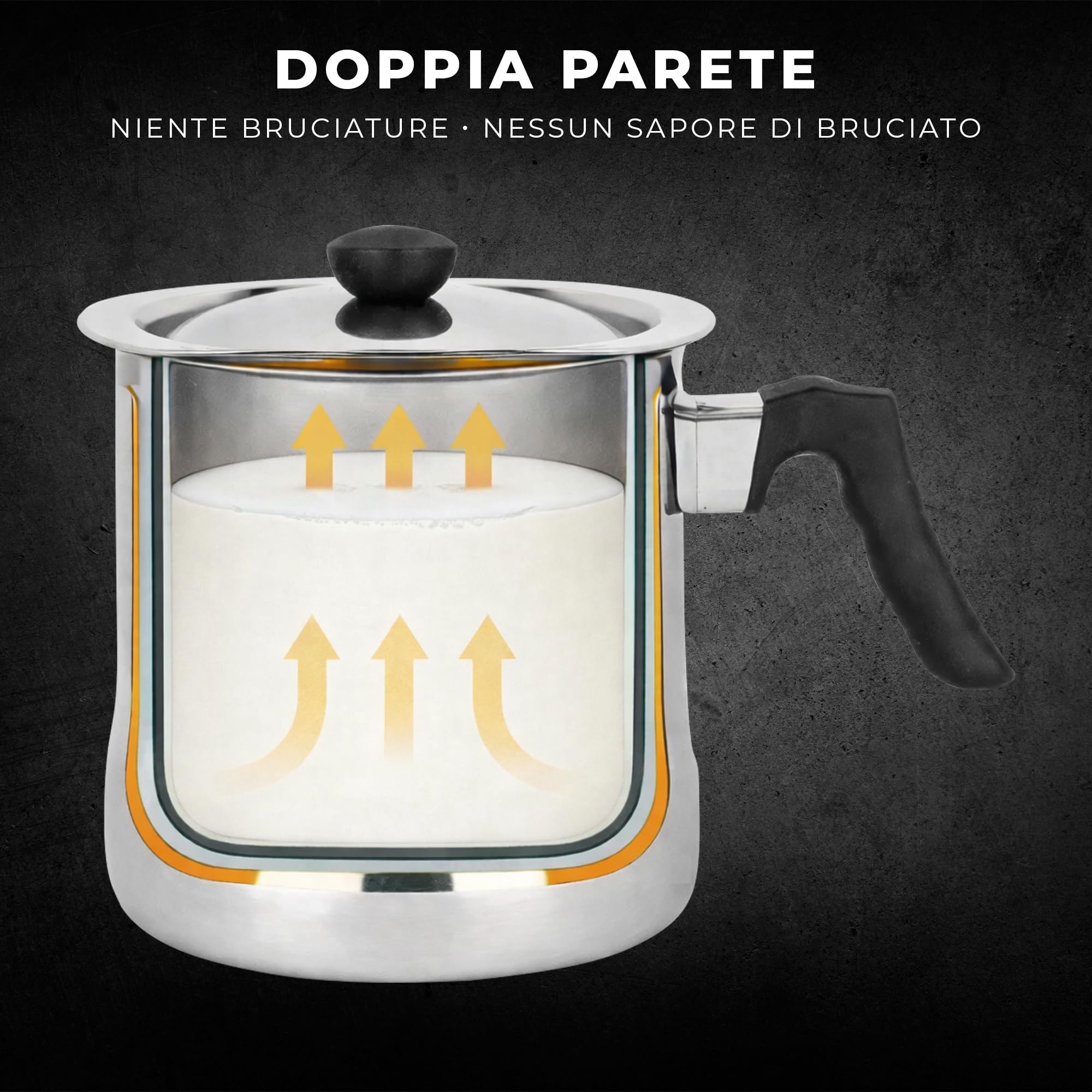 KARL HAUSMANN Pentolino Latte 1,5L con Fischio, Coperchio e Scala Graduata - Bollilatte Acciaio Inox Doppia Parete, Bagnomaria, Antibruciatura, Induzione, Gas, Vetroceramica