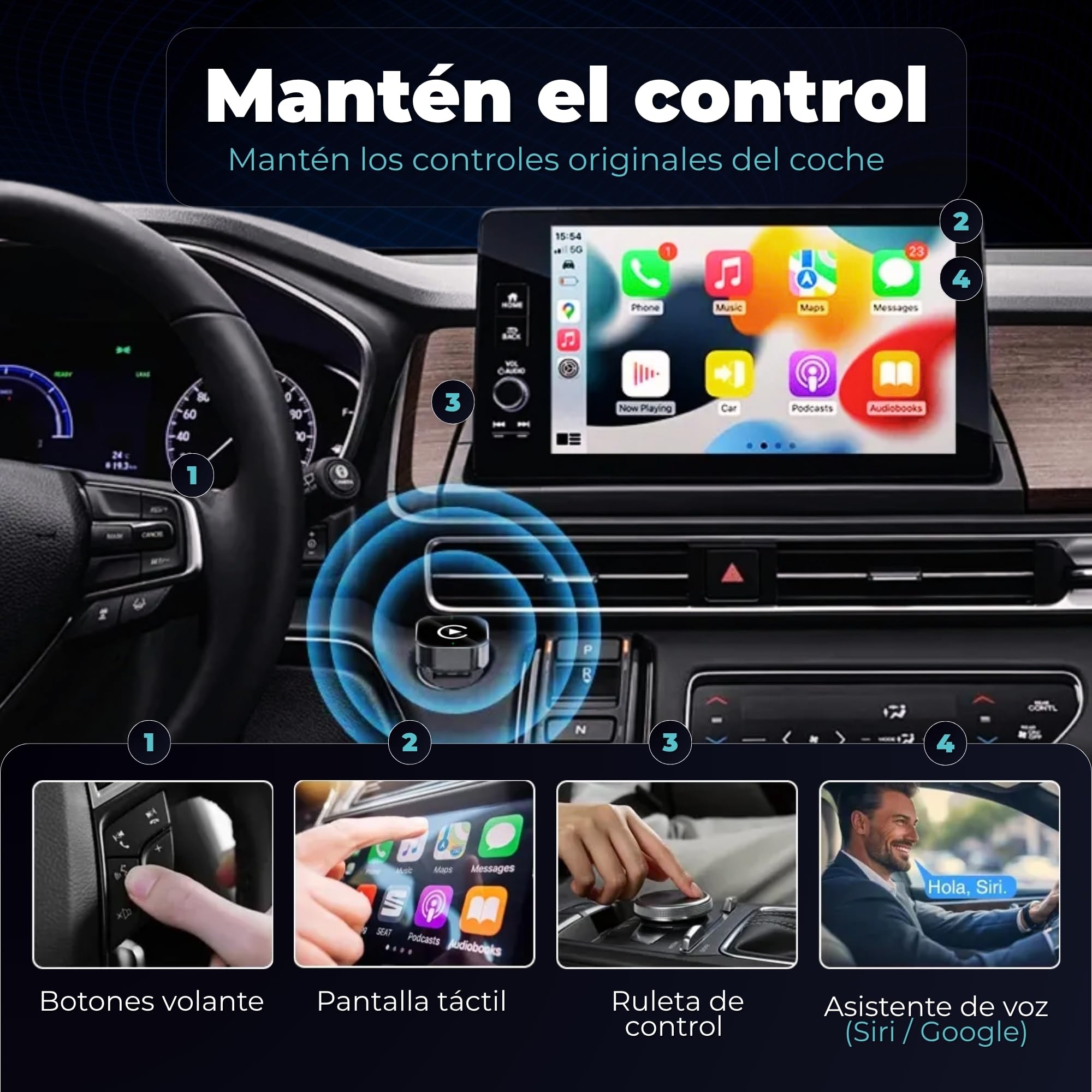 Tesorista Carplay Inalambrico 2 en 1 Mini (Versión 2026) – USB Plug & Play, Reconexión ~3 s, USB-A/USB-C y Dongle Rígido para Puertos Difíciles – Apple Carplay Inalambrico & Android Auto Inalambrico — view 7