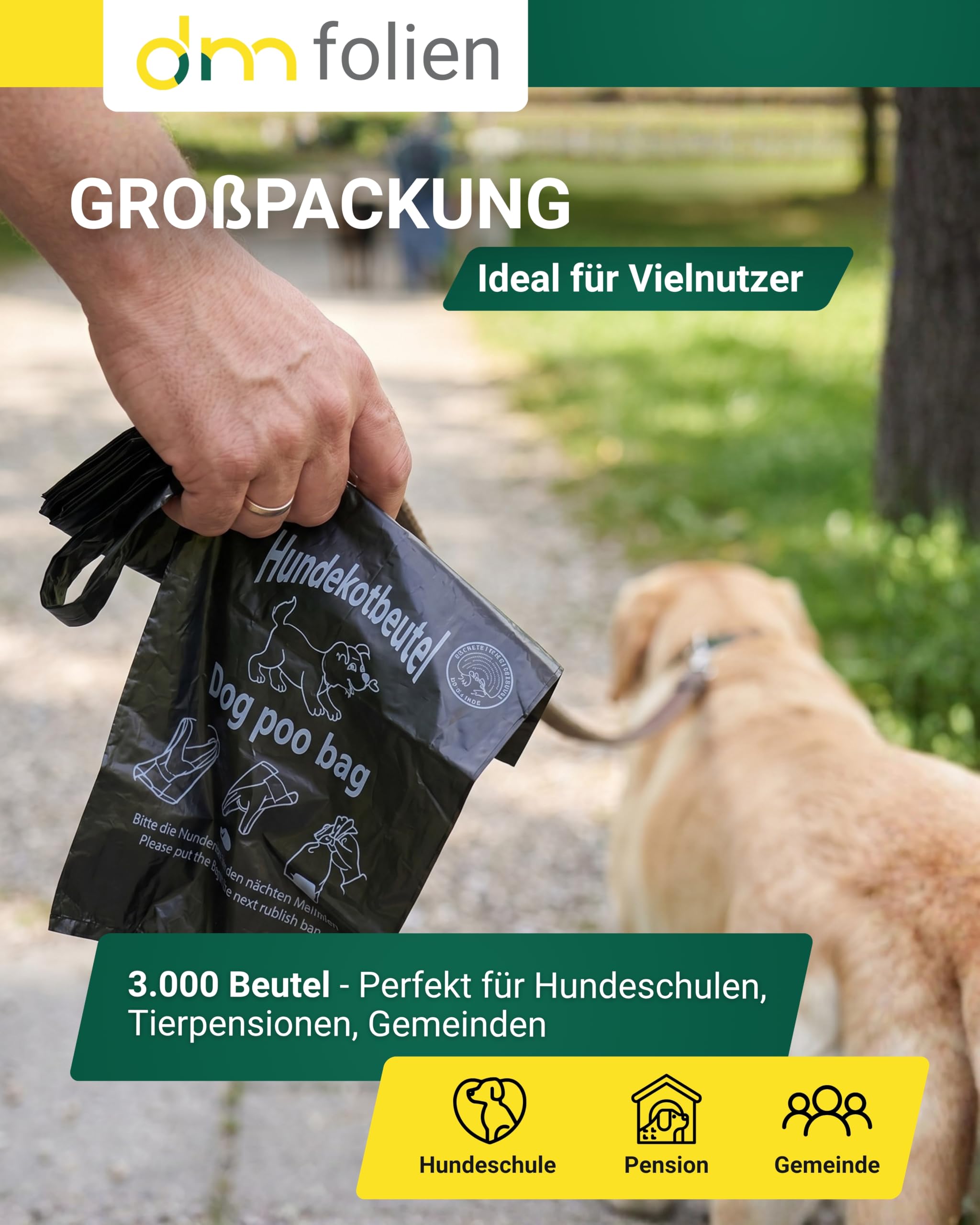 HDPE Hundekotbeutel, schwarz, 3.000, Stück, Bello, 200 x 320 mm, 30 mm Blockrand