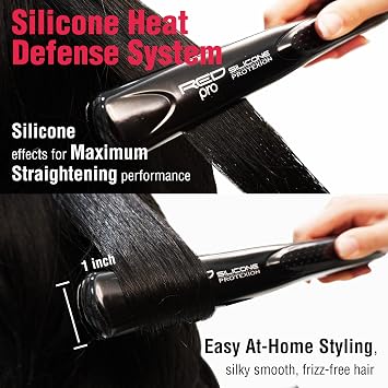 Red Pro Hair Straightener Silicone Protexion Flat Iron 1 Inch, Adjustable Temperature Setting, Ultra Thin, Lightweight, Suitable for All Hair Types