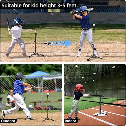 Miniatura 9 de Kids Baseball Tee, 20.87 to 31.29 Inches Batting Tees for Baseball with Carry Bag, Portable Stable Baseball Tees for Hitting, Tripod Tanner Tee for