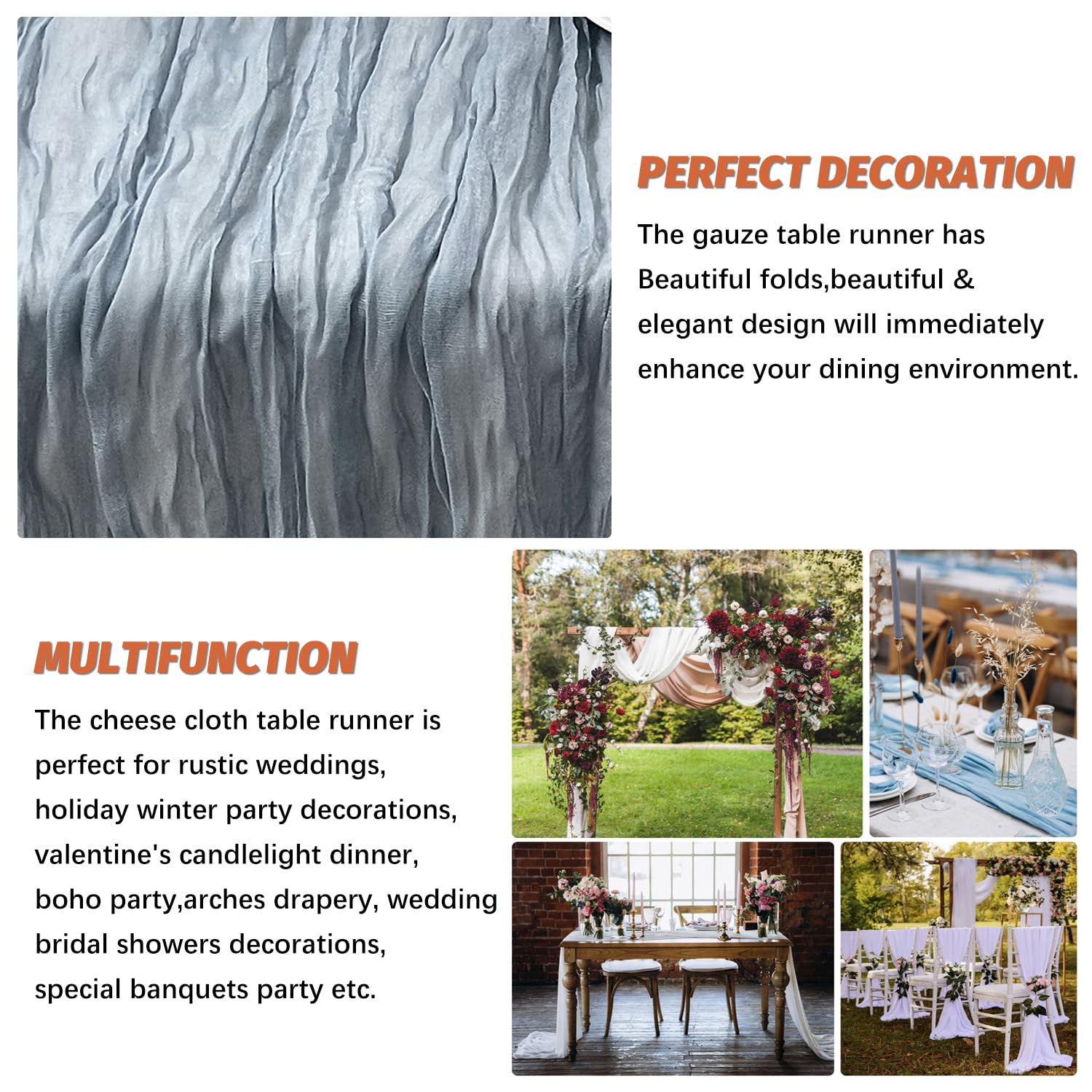 Nialnant Seihtuch-Tischläufer, 3 m, Boho-Gaze-Tischläufer, rustikaler Käsetuch, Tischläufer für Hochzeitsdekoration, Brautparty, Urlaub, Party, 88 x 305 cm, 8 Stück