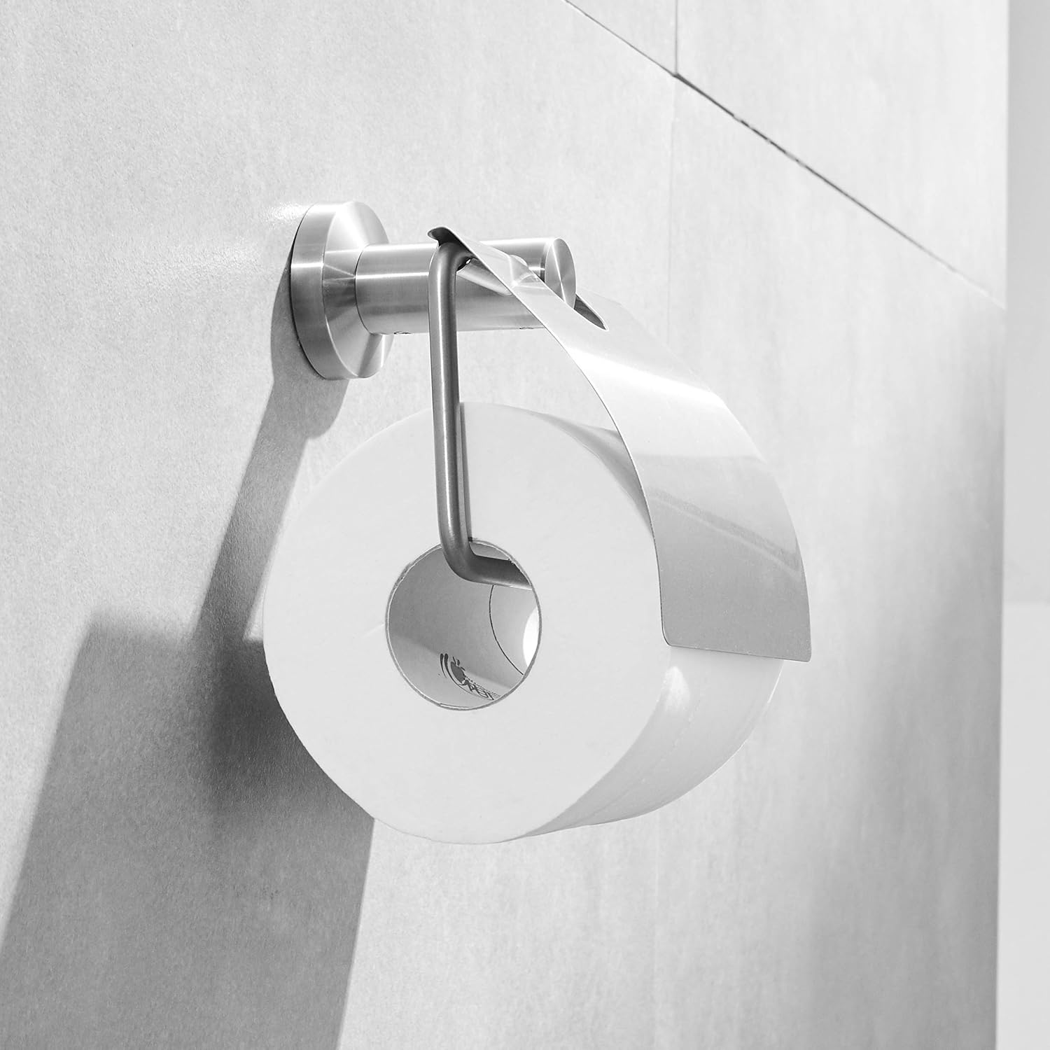 Toilet Roll Holder with Lid Brushed Stainless Steel Wall Mounted