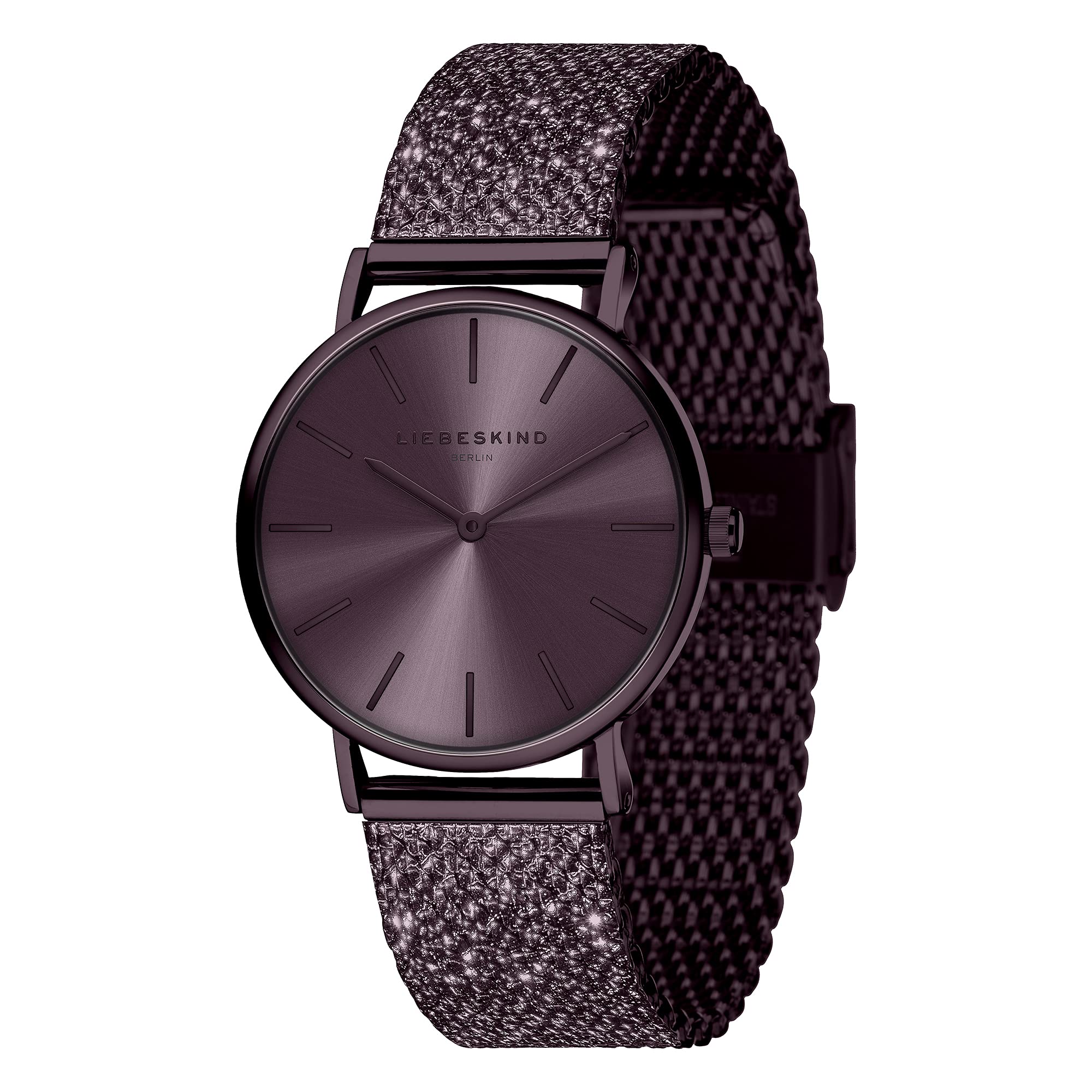 LIEBESKIND BERLIN Damenuhr – Runde Quarzuhr 34 mm – Glitter Mesharmband – 5 ATM wasserdicht – Modern & elegant – In verschiedenen Farben erhältlich