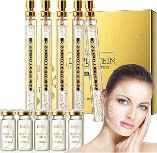 InstaLift Protein Thread Lifting Set,Soluble Protein Thread and Nano Gold Essence Combination,Gold Face Serum Active Collagen Silk Thread,Absorbable Collagen Thread (1+5PCS)