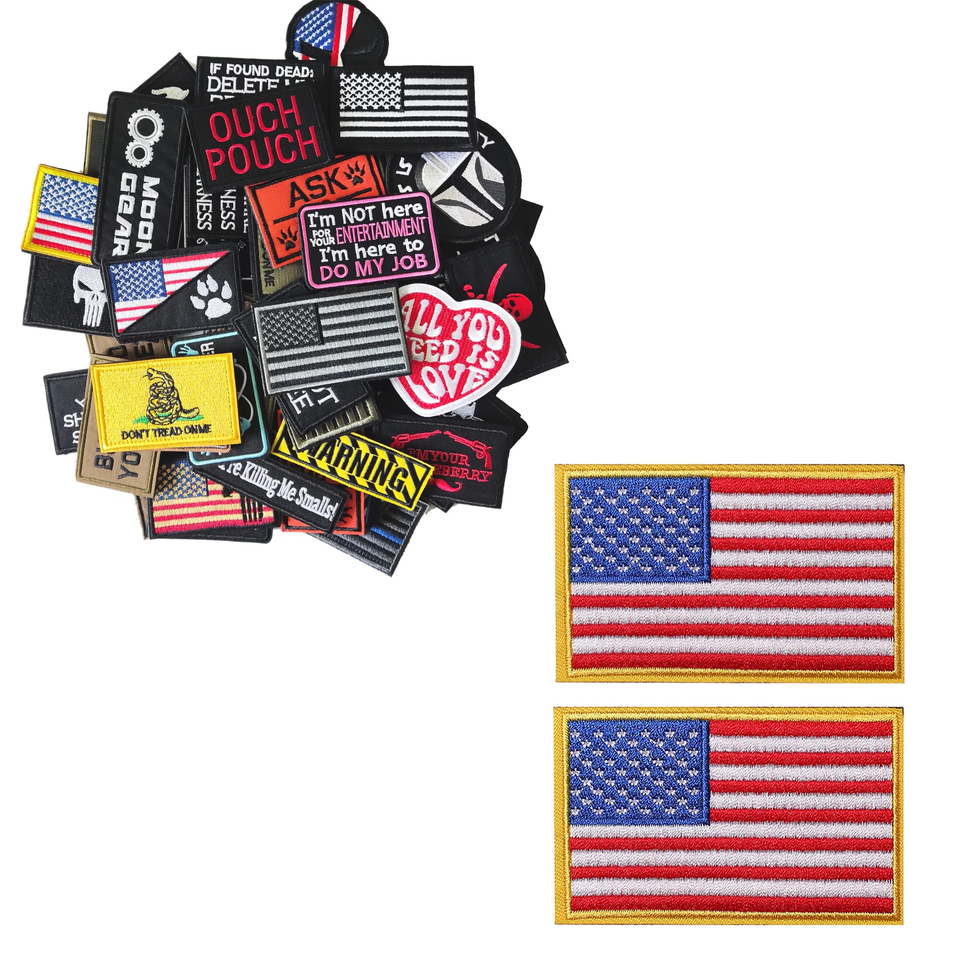 20 Pieces Random Tactical Morale Patch Bundle with Harsgs 2PCS American Flag Patches