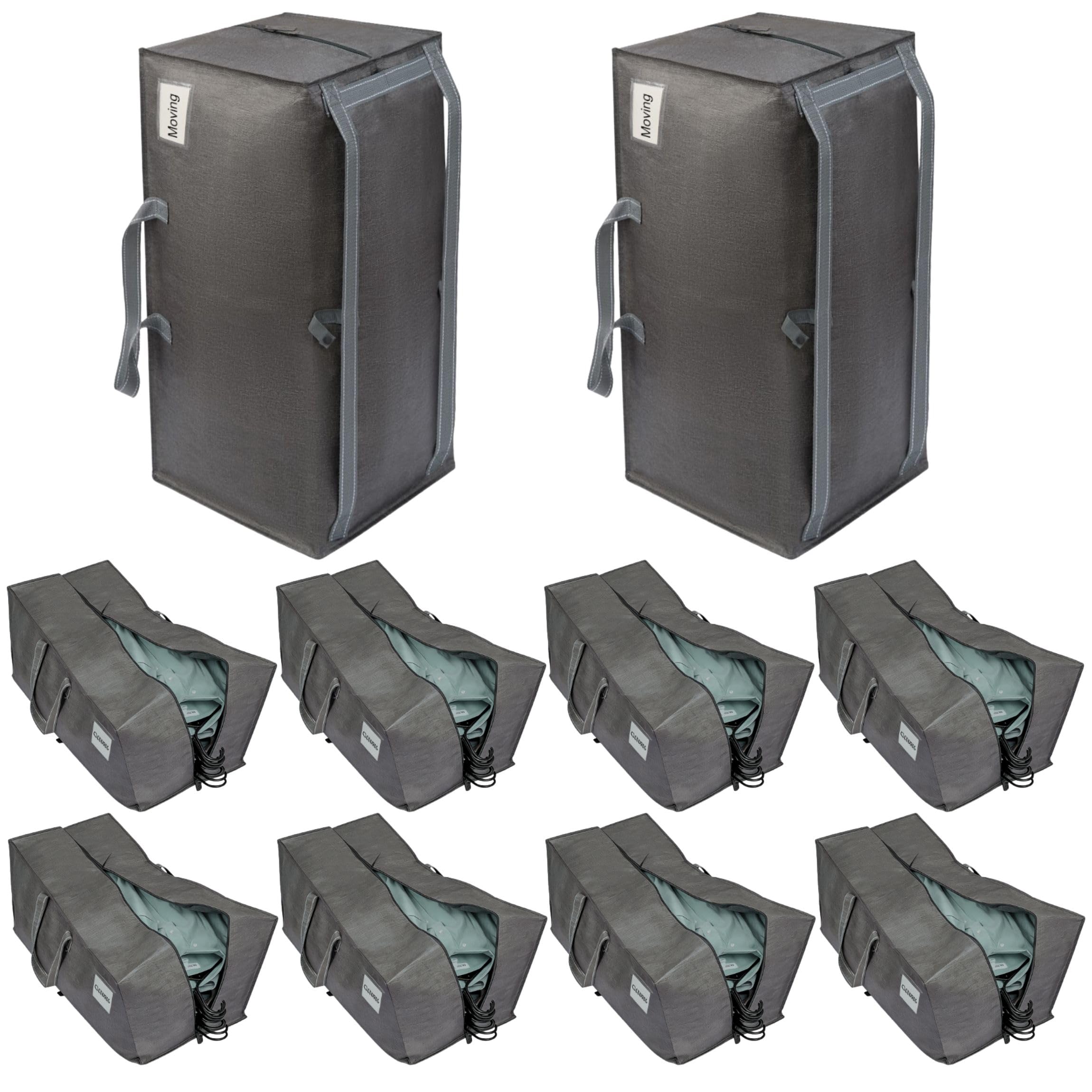 VENO 10 Pack Heavy-Duty Extra Large Moving Bags W/Backpack Straps, Moving House Essentials, Strong Handles & Zips, Clothes Storage, Packing, Laundry Bags, Reusable and Sustainable (Gray, 10 Pack)