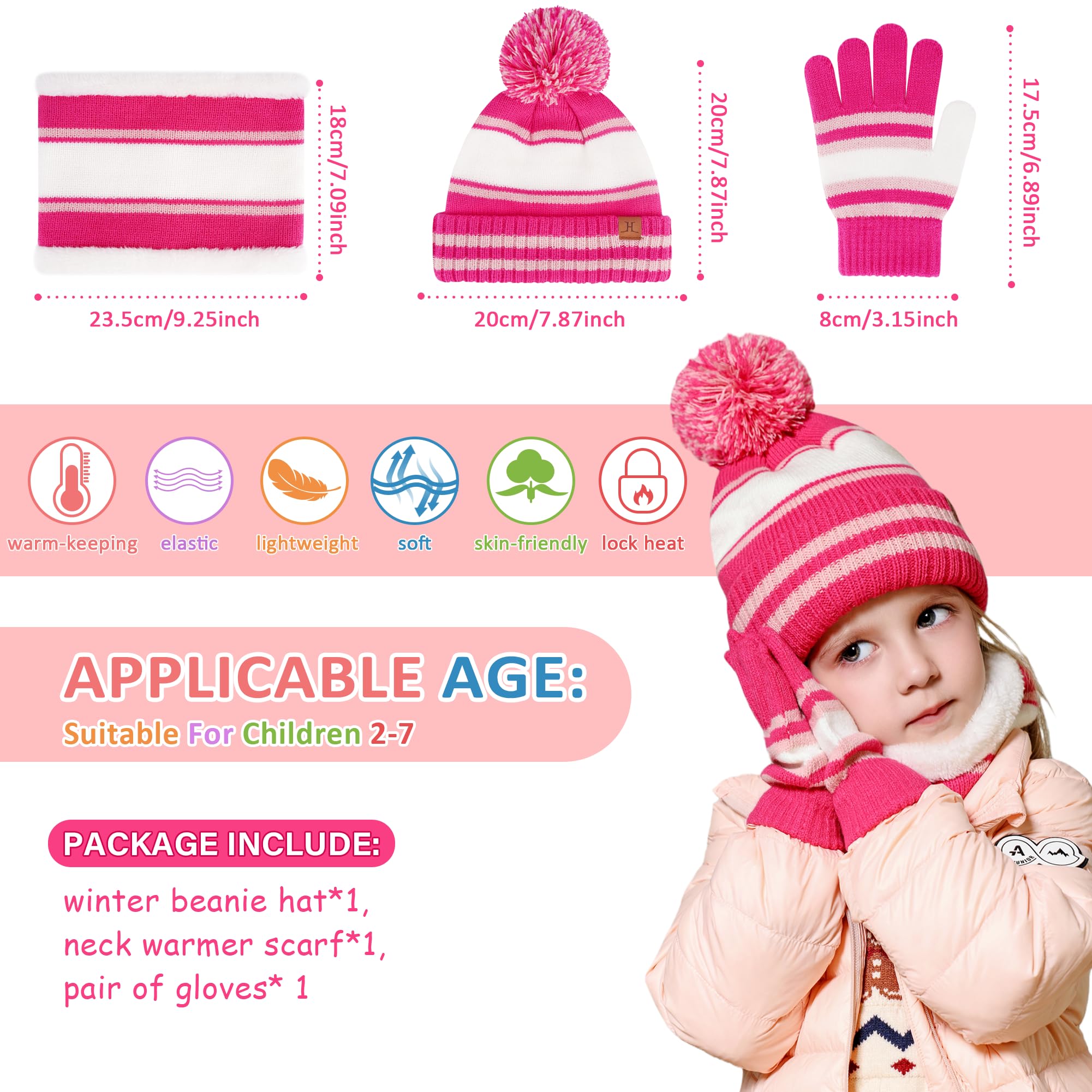 Bequemer Laden Ensemble Bonnet Gants Écharpe Infinity pour Enfants - Bonnet Chaud Écharpe Col Roulé avec Fleece Épais pour Garçons Filles 2-7 Ans Cadeau Bébé