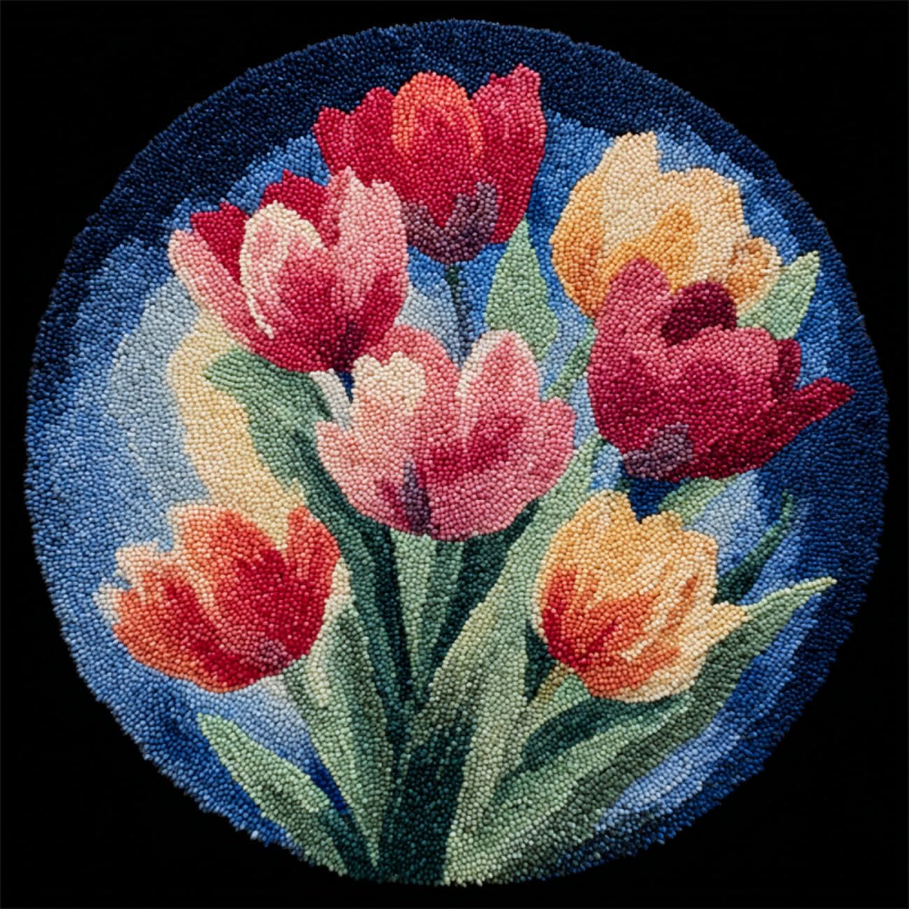 Kitquiver Flowers Latch Hook Craft Kits Colorful Tulips DIY Rug Making Craft Kits with Yarn & Canvas and Crochet Needle Embroidery Decoration 50x50cm
