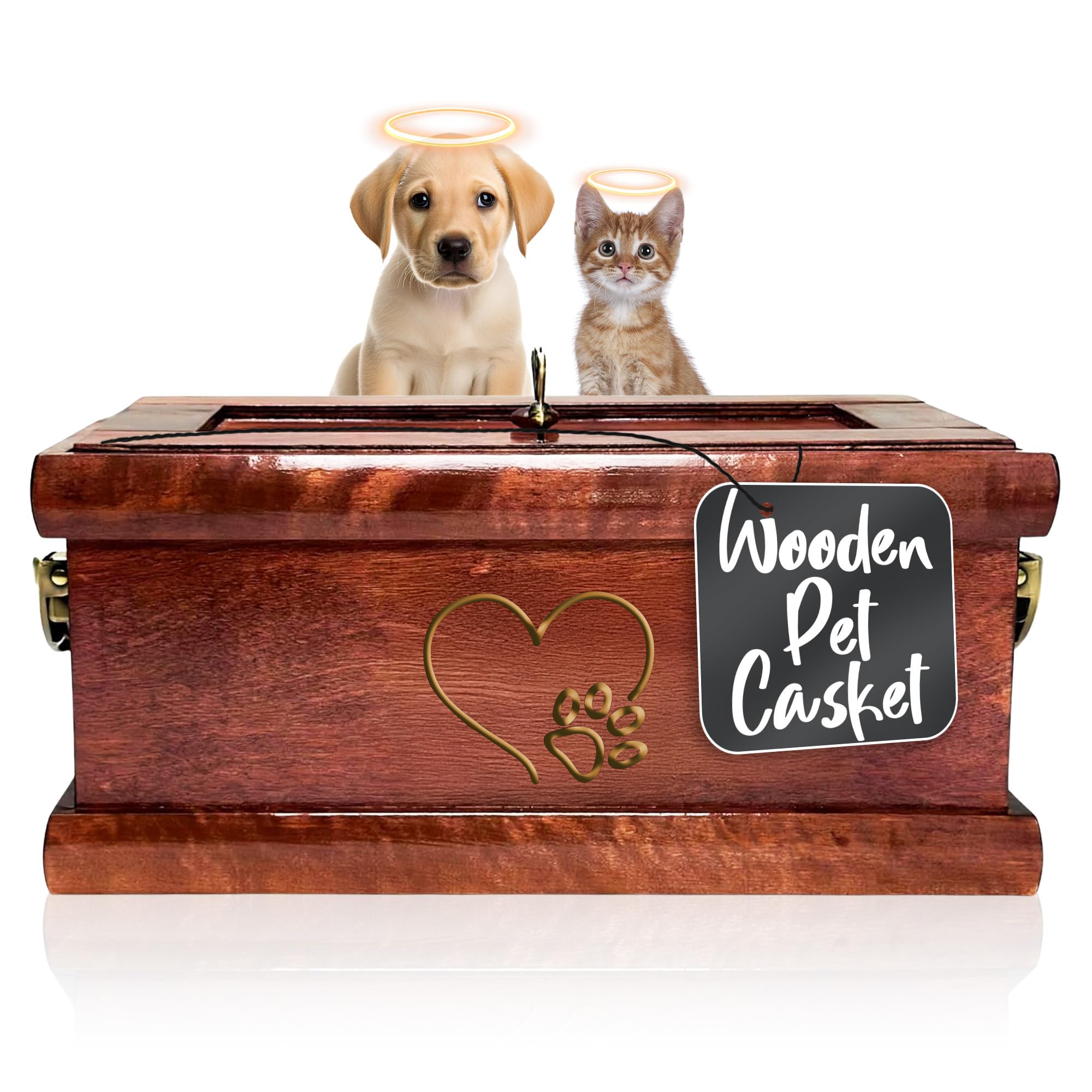 Eitida Pet Casket - Handmade Pine Wood, Beige, For Dogs & Cats Up To 60 Lbs