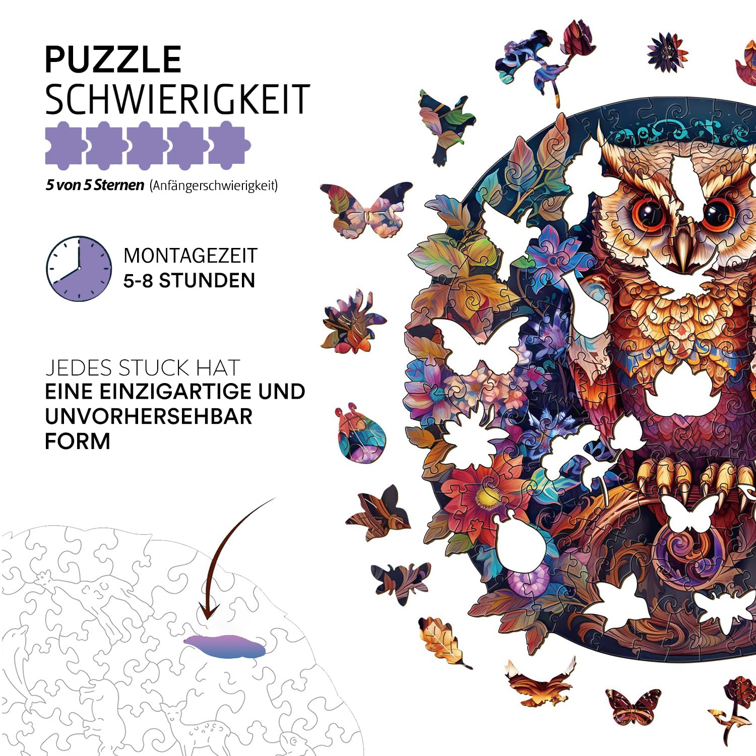 Jigfoxy Puzzle de madera para adultos, rompecabezas de búho para adultos, rompecabezas de madera para adultos y niños, juguete educativo único en forma de animal para amigos de la familia XL