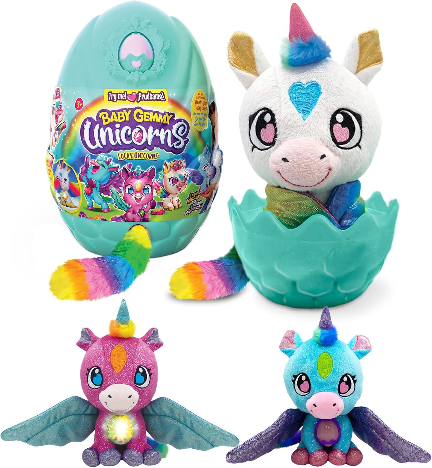 Unicornio gigante de peluche, Huevo sorpresa, Juguetes Sorpresa, peluche de unicornio, gema de colgante, +3 años, Baby Gemmy Unicorns
