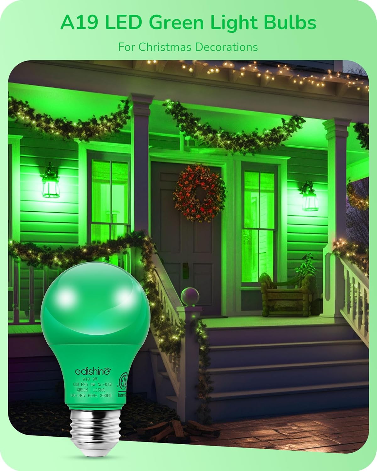 Green 9W LED Decorative Light Bulbs, 4-Pack
