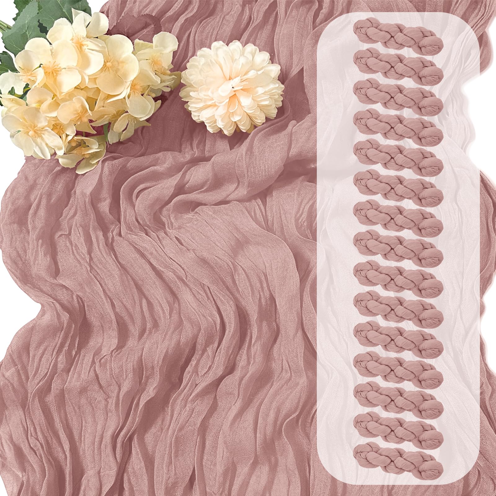 Photo 1 of 15 Pack Dusty Pink Cheesecloth Table Runner 17 x 108 inch Cheese Cloth Table Runners 9ft Pink Table Runner Rustic Romantic Sheer Gauze Runner for Wedding Party Baby Shower Table Decoration