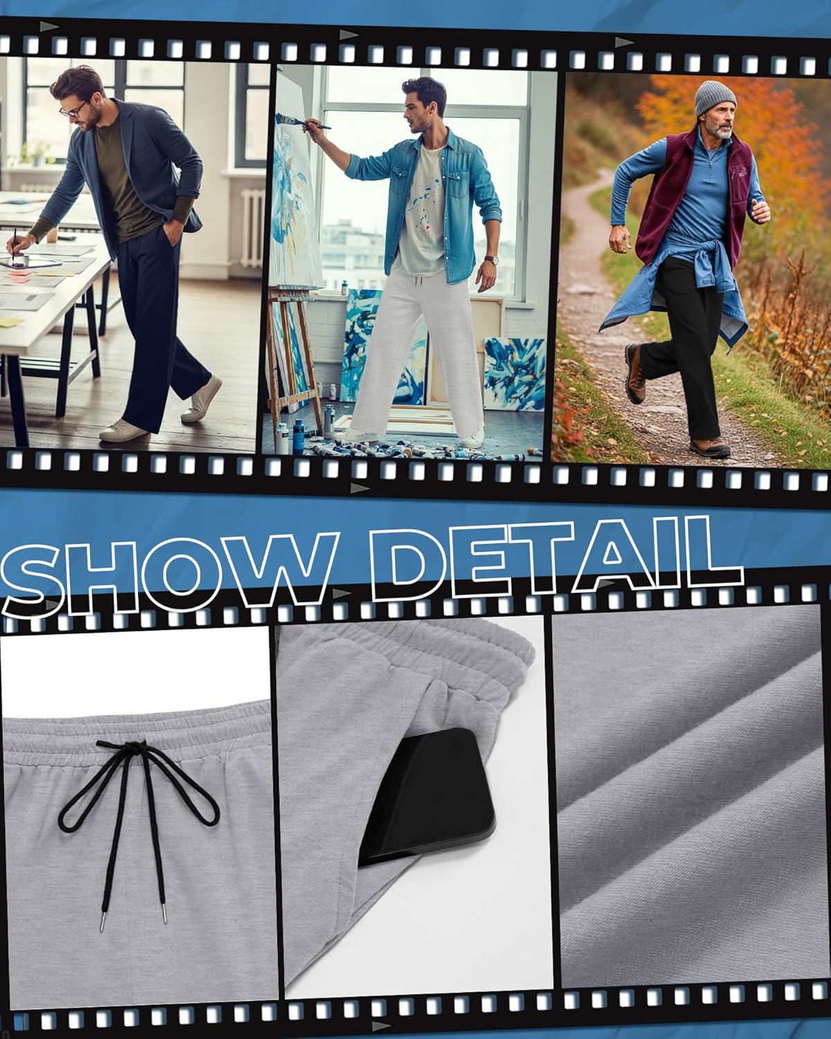 4 Pack Men's Sweatpants Open Bottom with Pockets Drawstring Athletic Lounge Joggers Baggy Workout Pants - Image 5