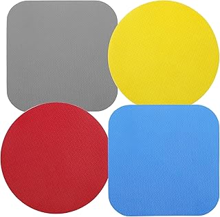 4pcs Jar Gripper Pads, Rubber Jar Gripper Pad Jar Opener Grippers Kitchen Coaster for Elderly Suffering from Children Women Weak Hands, Round (Yellow, Red), Square (Gray, Blue)