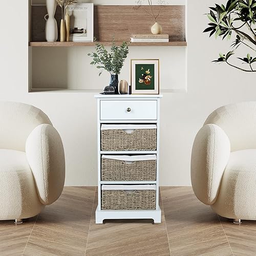 Miniatura 7 de NO MORE TAG Armario de almacenamiento con cestas, armario de almacenamiento rústico con 1 cajón y 3 cestas de tela, aparador para entrada, cocina,