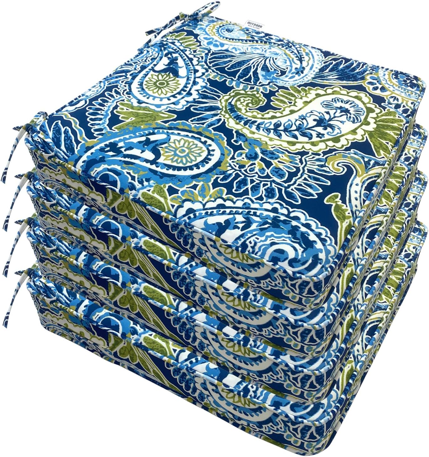 Outdoor Chair Cushions 19 x 19 Inch Waterproof Patio Seat Cushions for Patio Furniture Garden Sofa Couch with Zipper and Adjustable Straps, Set of 4 Blue Paisley 4 Pack - 19x19 Inch