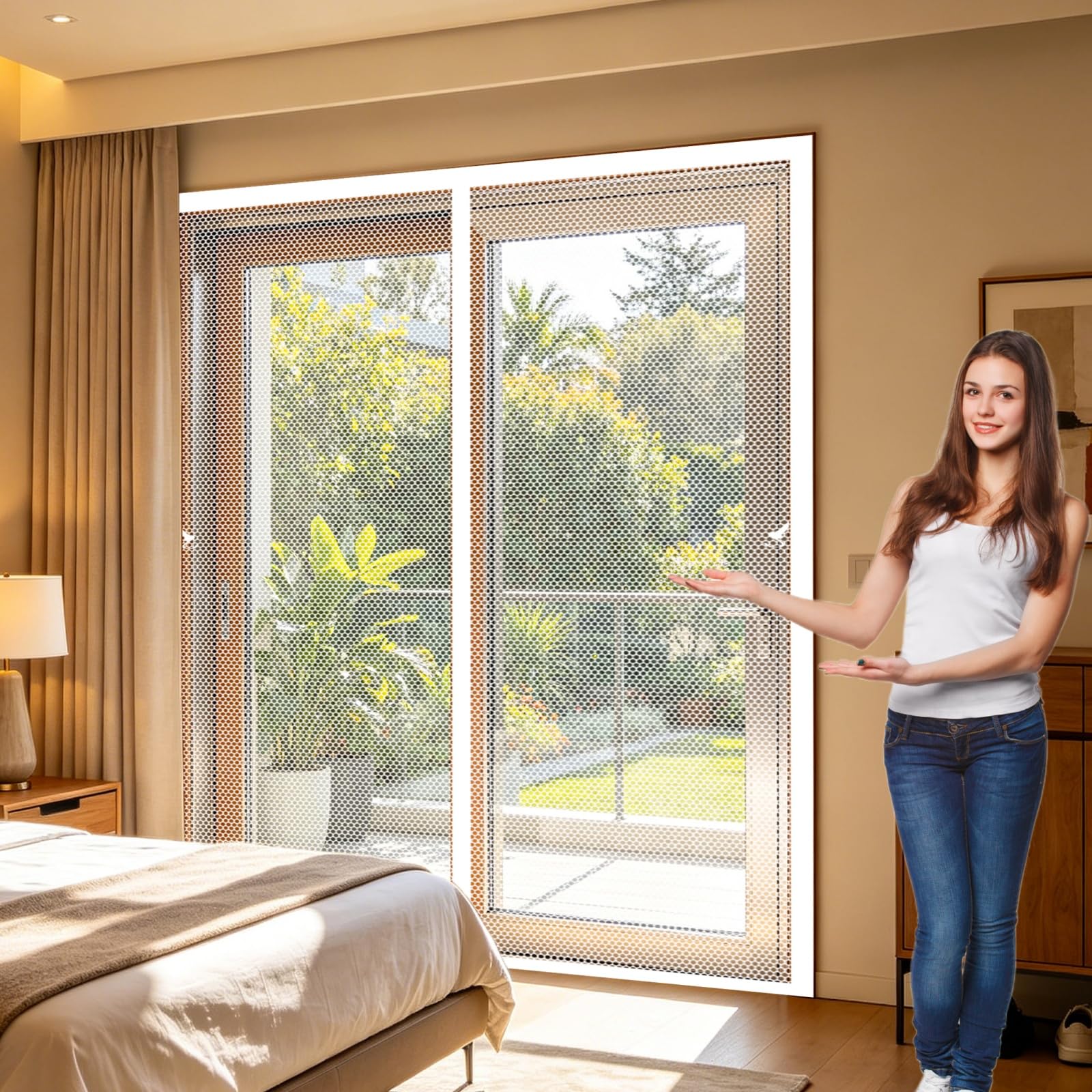 Moustiquaire magnétique en maille ultrarésistante blanche pour balcon et chambre
