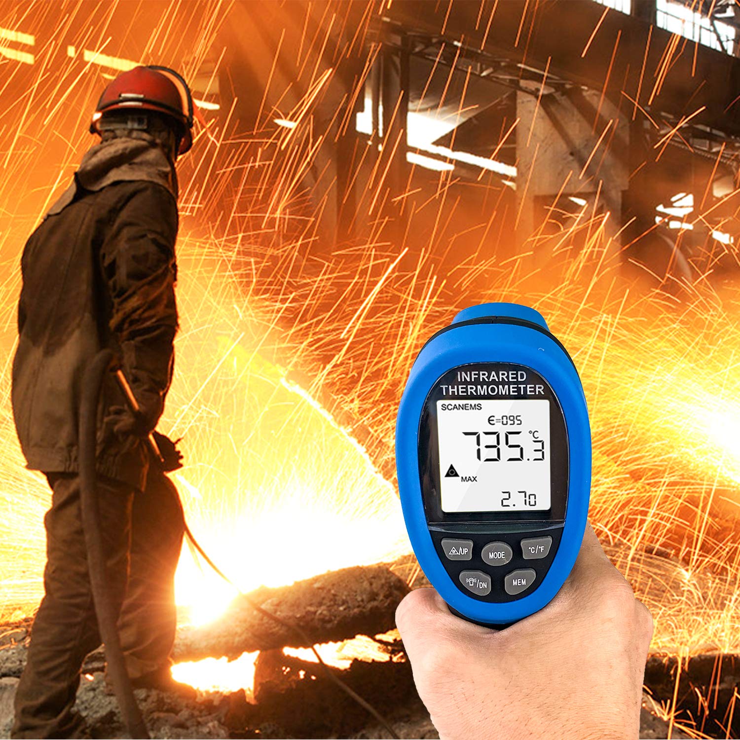 Termometro a Infrarossi Laser Digitale Senza Contatto, Termometro Industriale, Pistola IR ad Alta Temperatura -58 ℉ ~ 1472 ℉ con Lettura Istantanea Bluetooth per Forno HVAC【Non medico】