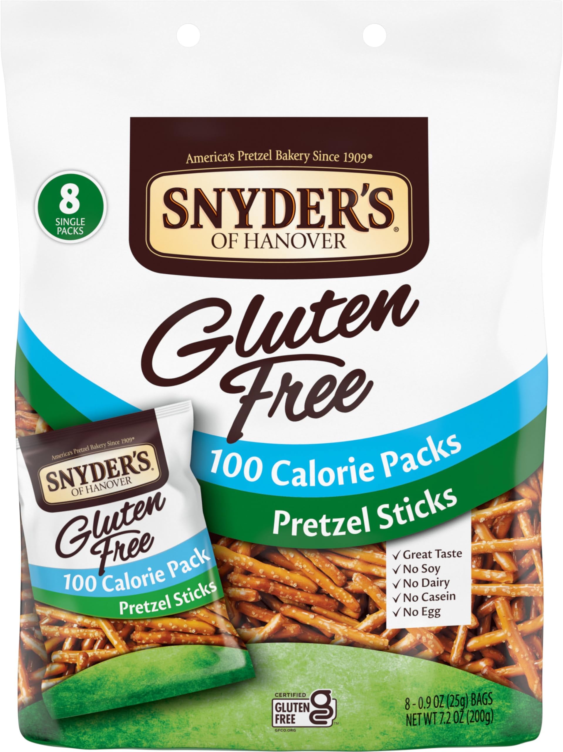 Snyder's of Hanover Gluten Free Pretzel Sticks, 100 Calorie Individual Packs, 8 Ct