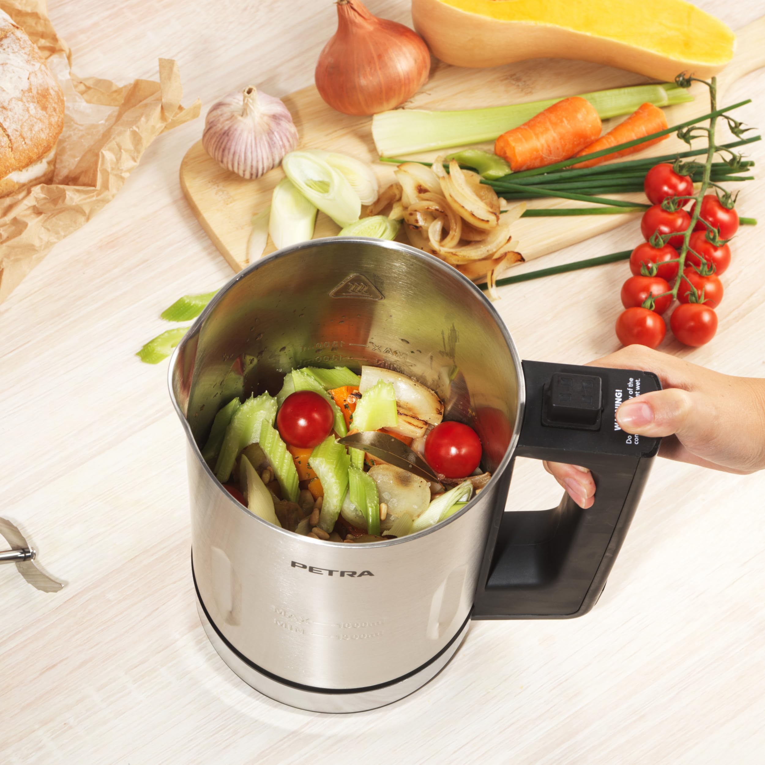 Petra Blender Chauffant Soupe et Mixeur 900W, Machine à Soupe 1.6L, Mixeur Soupe 5 Programmes avec Écran Digital, Soupe Maker Automatique avec Maintien au Chaud, Argent/Noir