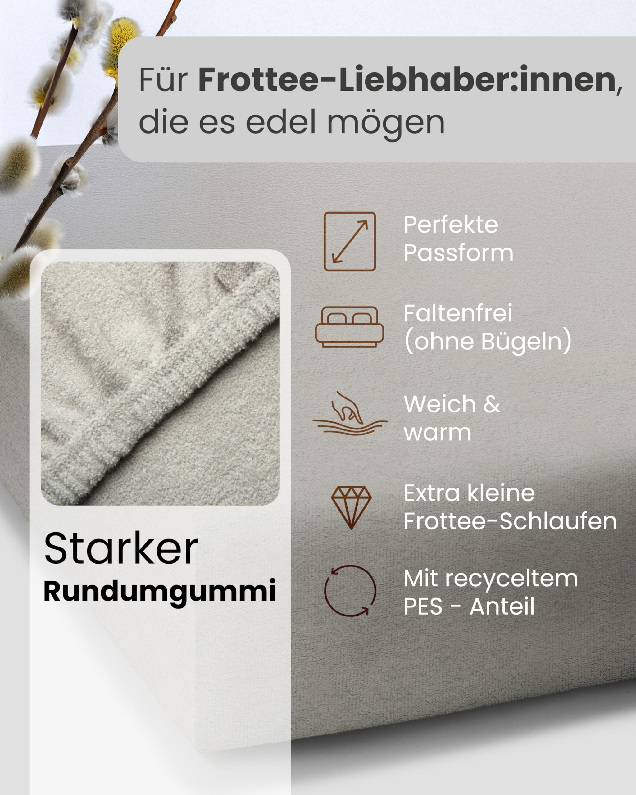 Formesse – Bella Donna Edel-Frottee Spannbettlaken 90x190-100x220 cm - bis 25cm Höhe. Exklusiver Frottee aus Deutschland: Baumwoll-Kompaktgarn, Polyester recycelt, Elastan & Aloe Vera - Grau