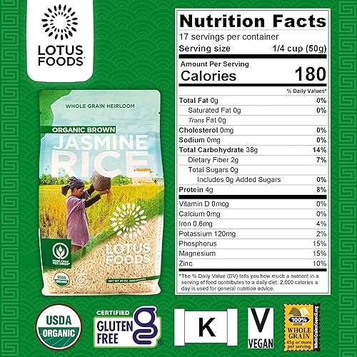 Miniatura 2 de Lotus Foods Arroz orgánico de jazmín marrón, 30 onzas, 2 unidades