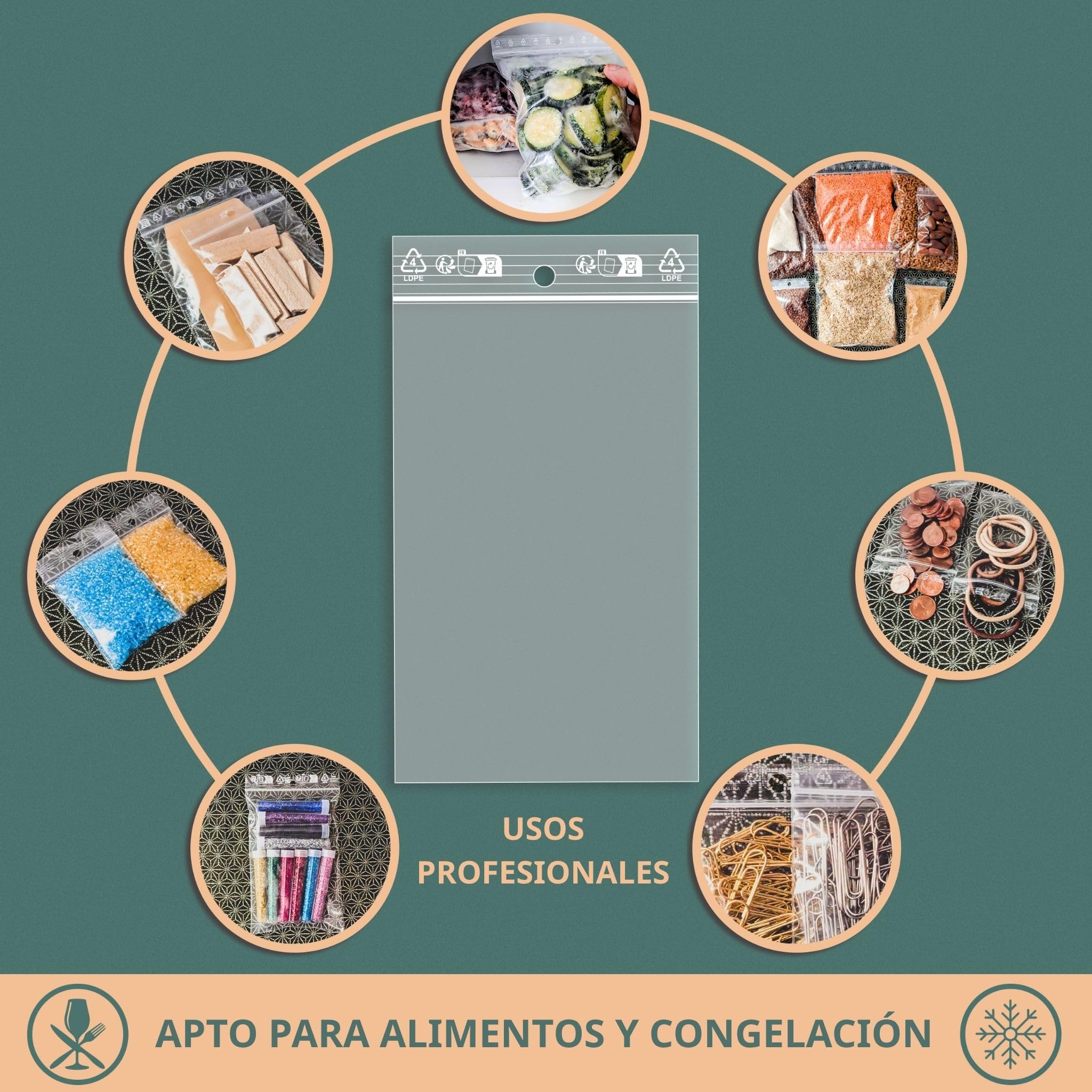 PACKY - Bolsas Zip 25x35 cm - 100 Unidades - Autocierre - Plástico Transparente - Alimentos