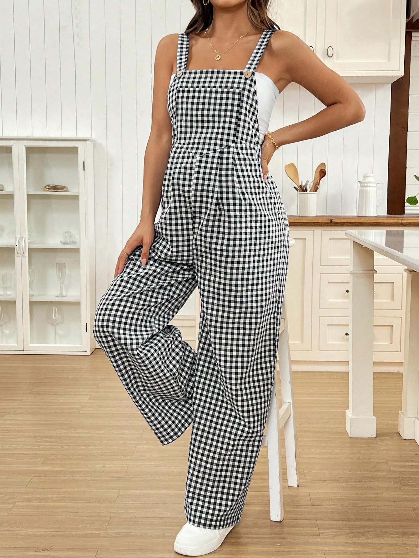 Mono de Maternidad para Mujer, Cuadros Casual Cómodo Mono Mujer Elegante Peto Jumpsuit Primavera Pantalones Tallas Grandes Holgados de Pierna Ancha Pantalones