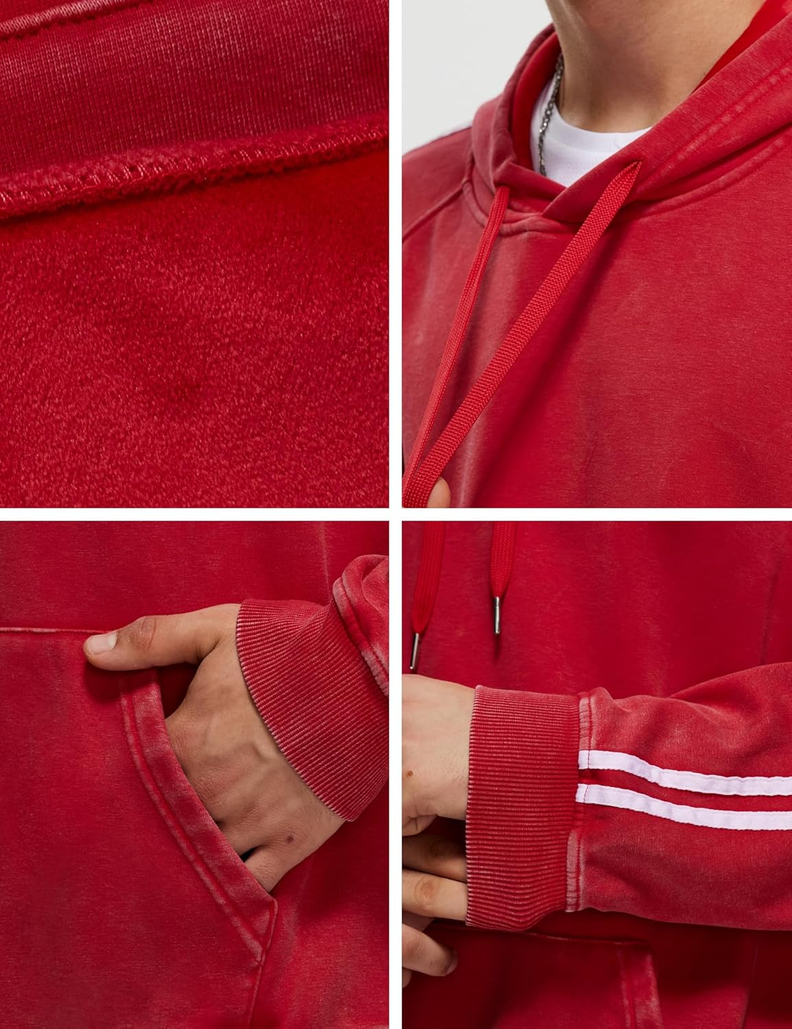 Iwing Hoodies Sweatshirts for Men Acid Wash Oversized Hoodie Double Striped Athletic Heavyweight Fleece Sweatshirt Women - Image 6