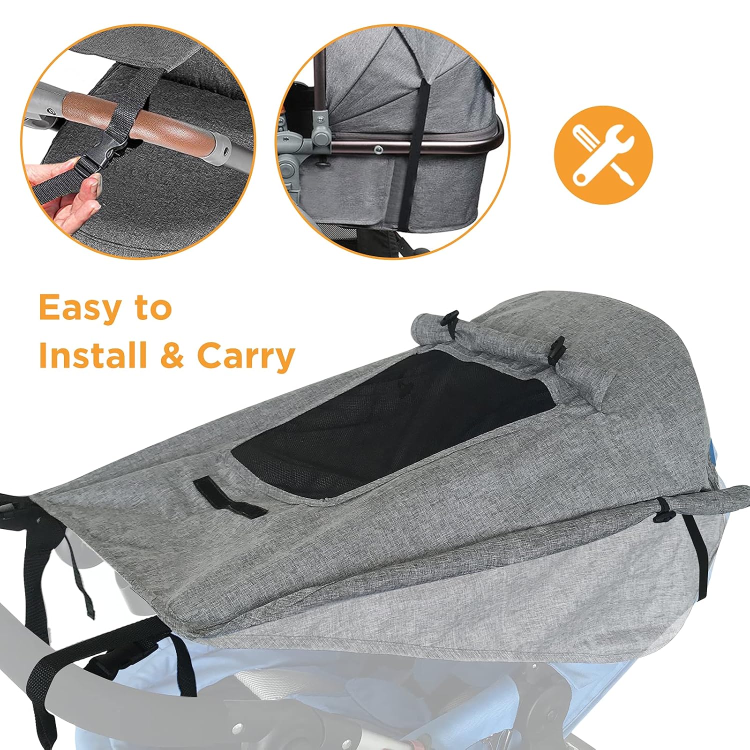 WD&CD Buggy Sun Shade Universal Pram Sunshade Sun Cover for Strollers Pushchairs UV Protection Water Resistant Easy to Install, Grey