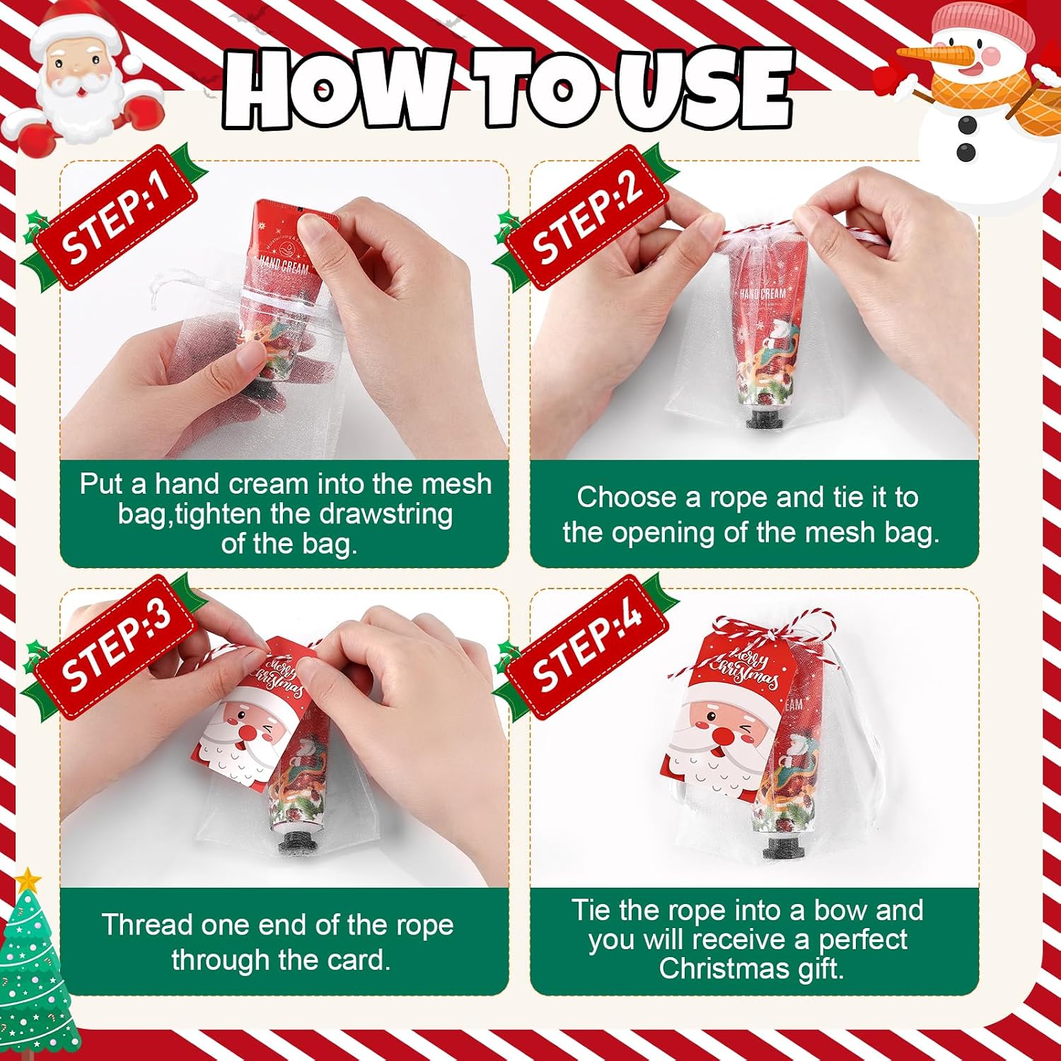 50 Sets Christmas Hand Cream Gift for Women - Hand Lotion for Christmas Party Favors with Organza Gift Bags - Stocking Stuffers