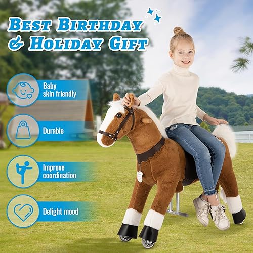 Vista 3 de UFREE Horse Best Birthday Gift for Girls. Ride on Walking Horse Toy, Height 36 inch for Children 4 to 9 Years Old, Amazing Birthday Surprise.(White