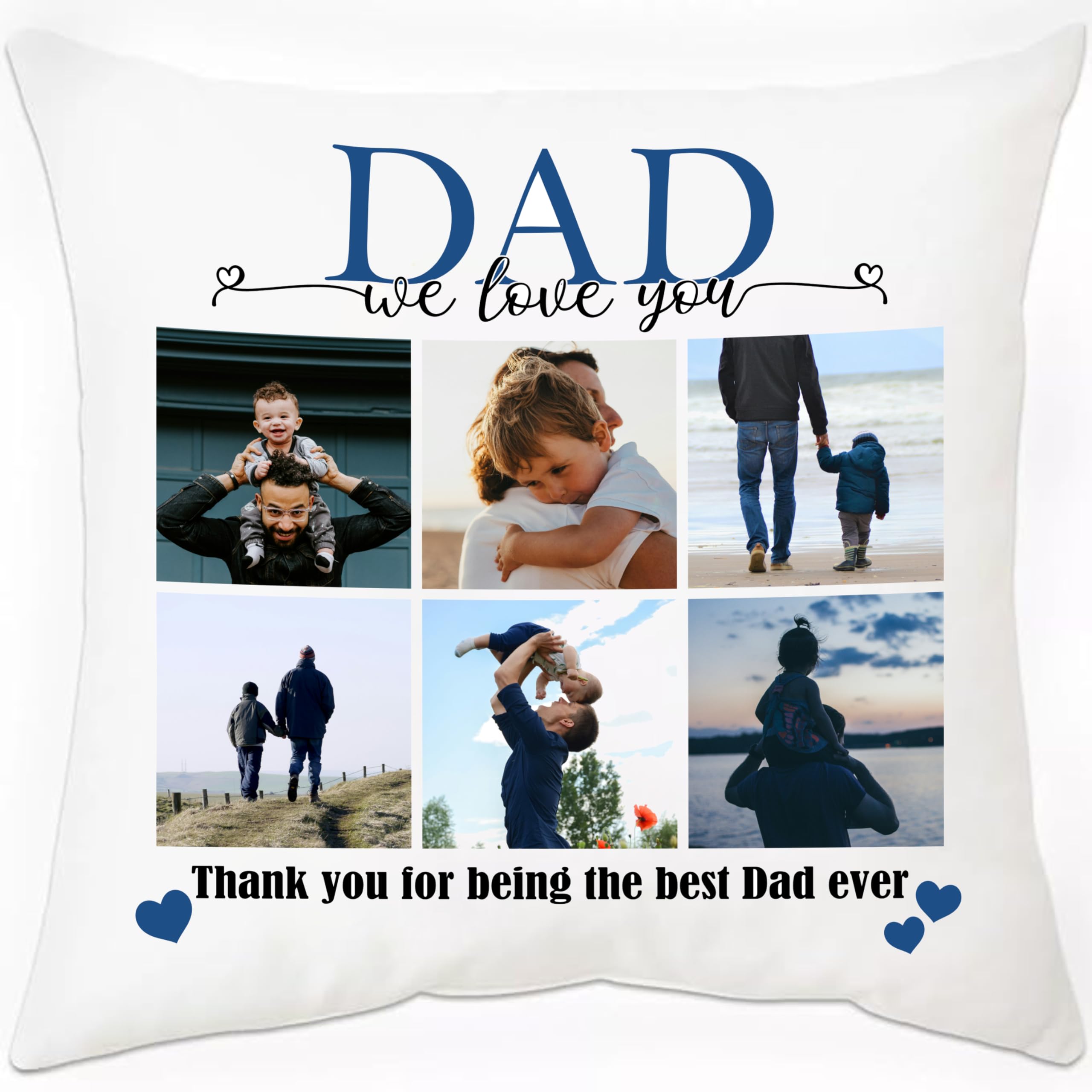 PB TECH Personalised Dad Photo Cushion – Custom Pillow Gift for Dad with Pictures & Text from Daughter Son – Birthday for Dad (Pillow with Cushion Filling)