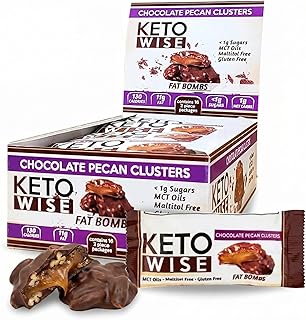 Keto Wise Fat Bombs - Made with Chocolate containing MCT Oil - Low Fat, Low Carb and Keto Friendly Snack - 11g Fat, 1g Net Carbs | Chocolate Pecan Clusters, 16 Count (Pack of 1)