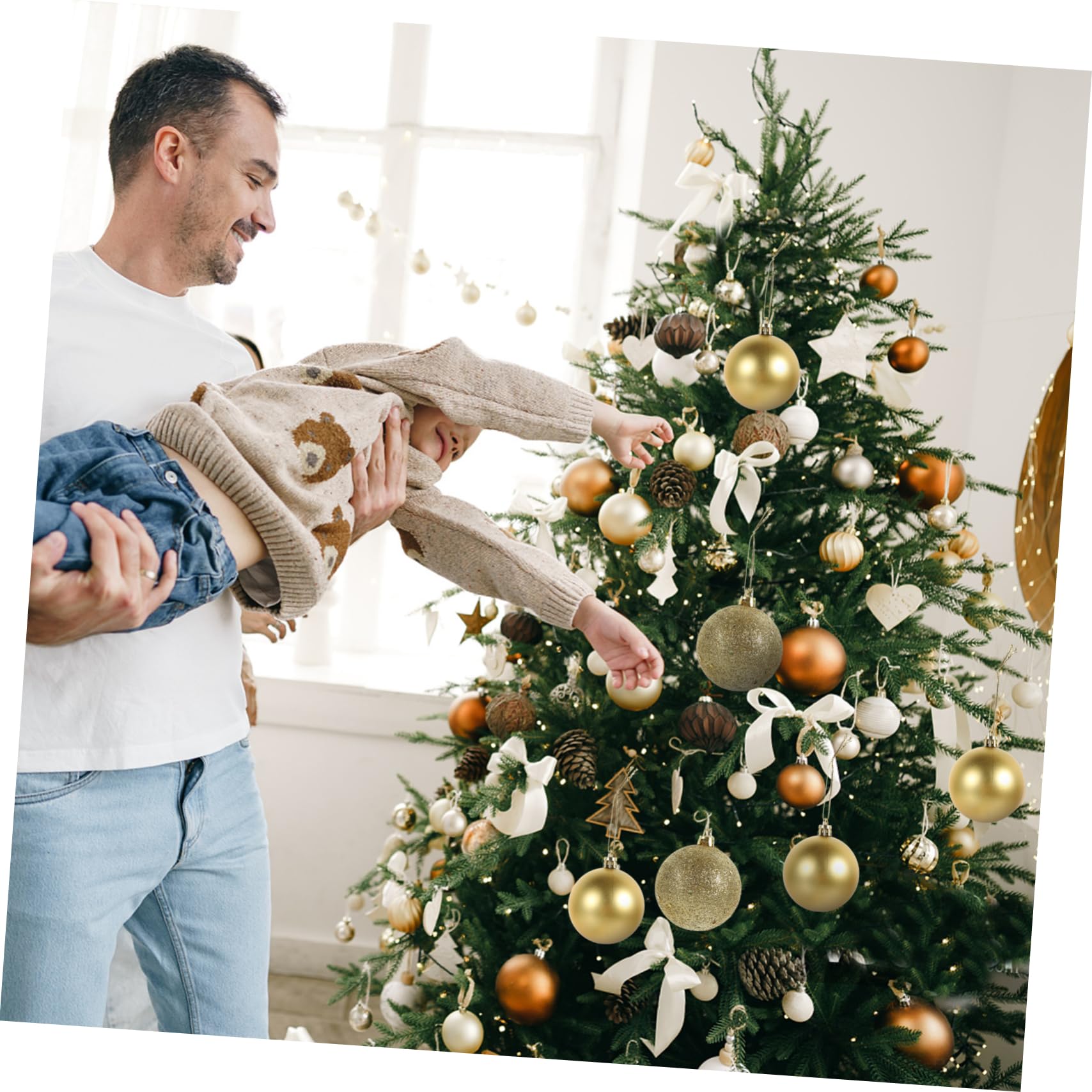 Caja 100 Bolas Doradas Navideñas para Árbol, Adornos Colgantes de Plástico Creativos de 3-6 Cm para Embellecimiento del Hogar y Ambiente Festivo