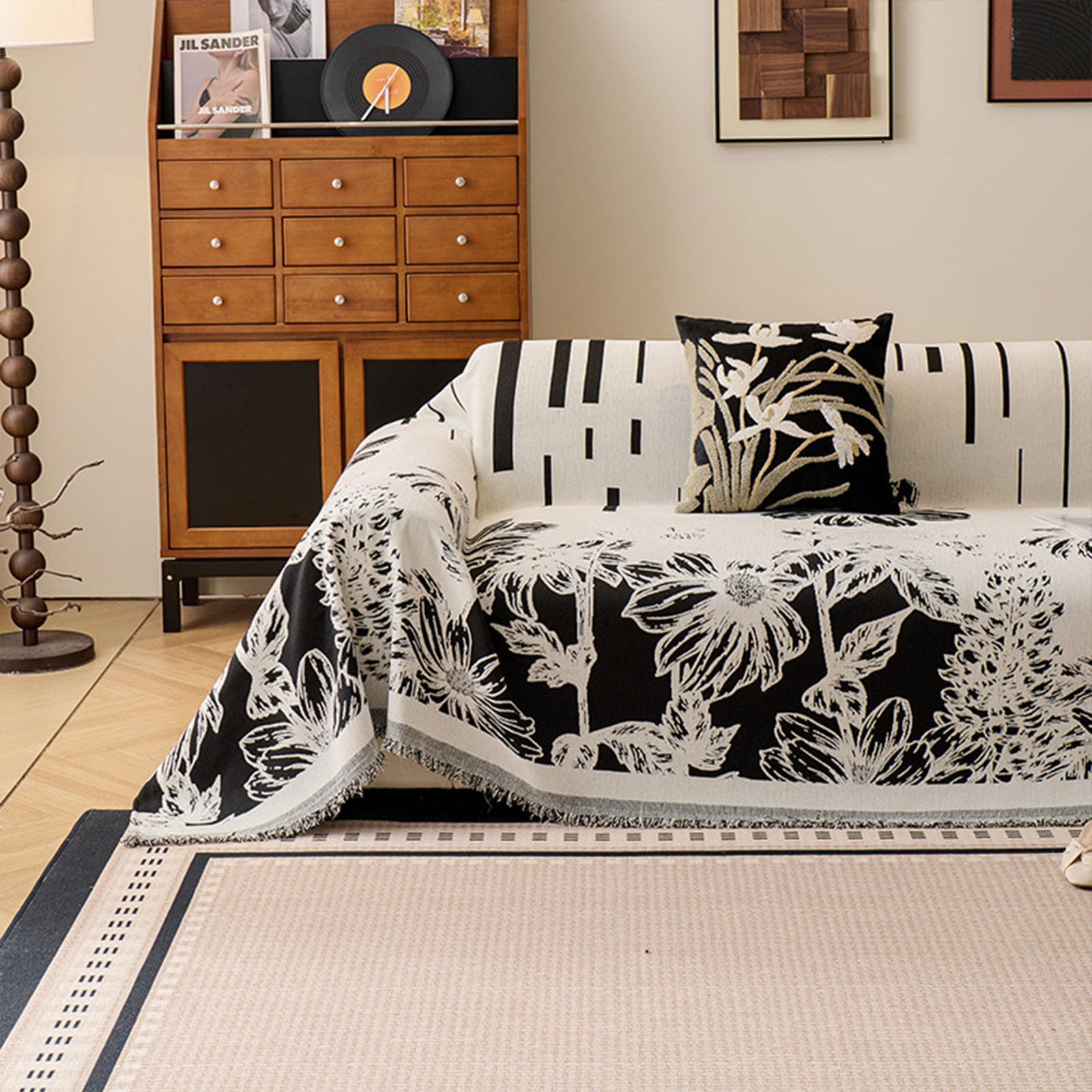 Housse de canapé vintage en chenille couvre-canapé fleurs 180x460