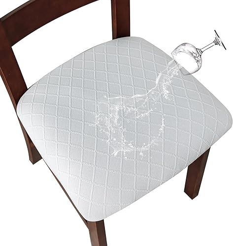Genina Fundas de asiento impermeables para sillas de comedor, fundas para sillas de comedor y cocina (blanco, 4 piezas)