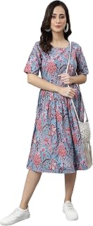 Janasya Women's Cotton Floral Print Flared Dress Price In India