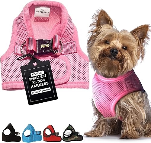 Arnés para perros de malla suave, cómodo para razas pequeñas, cachorros, juguetes, de 2 a 16lb, en color rosa bebé, azul, negro, rojo, camuflado en