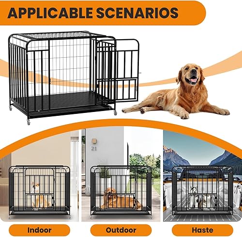 Miniatura 6 de Dog Crate with Removable Tray, 42 Inch Indestructible and Escape Proof Steel Dog Cage Kennel for High Anxiety Dogs, Heavy Duty Dog Crate with